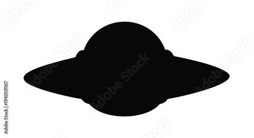 Classic flying saucer design presented as a stark black silhouette