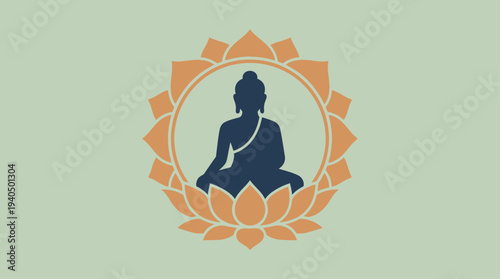 Meditating figure surrounded by lotus petals in serene silhouette illustration from a calm viewpoint