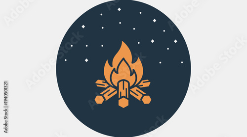 A serene campsite at dusk with a fire burning under the starry night sky illustration
