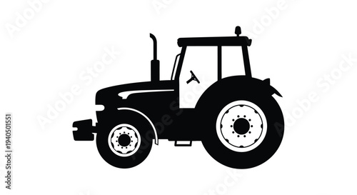 A black silhouette of a vintage tractor against a white background silhouette