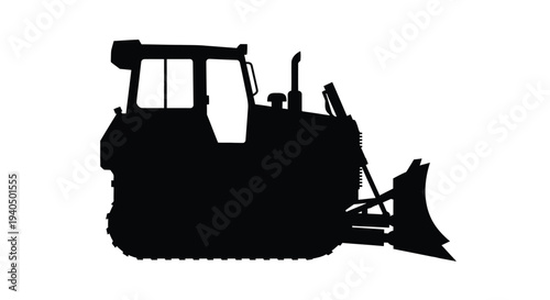 Black silhouette of a bulldozer side view isolated on a white background silhouette
