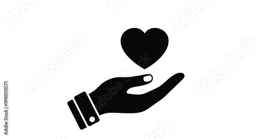 A hand gently offering a heart shape black graphic silhouette