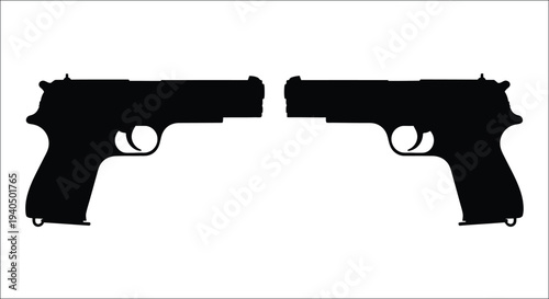 Two pistols facing each other a stark black graphic silhouette
