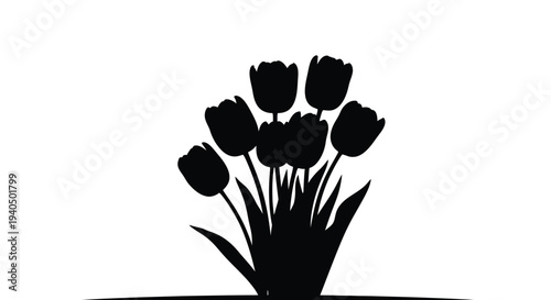 A cluster of black tulip shapes against a white background silhouette