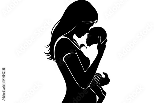 Silhouette of Woman Holding Baby