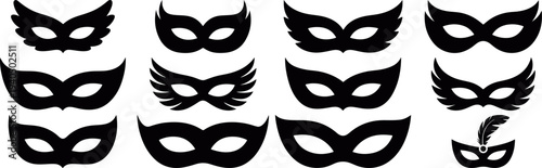 decorative masquerade mask silhouette icon set carnival party, costume mask collection festival disguise graphic symbols, mystery theater mask vector illustration pack