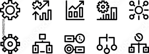 A collection of black and white business and industry related icons