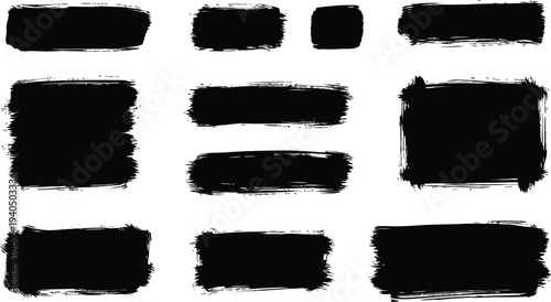 A collection of 10 black brush stroke rectangles on a white background