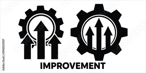 Continuous improvement gear icons with arrows