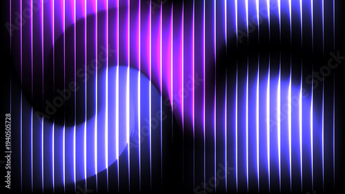 Abstract Futuristic Glass Purple Neon Glow Wave with Vertical Light Stripes, Gradient Technology Background