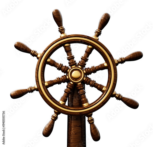 Ship wheel on transparent background. 3D illustration