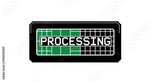 Digital processing indicator with progress bar and the word PROCESSING in a futuristic design
