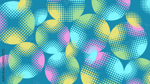 ハーフトーンのカラフル水玉素材