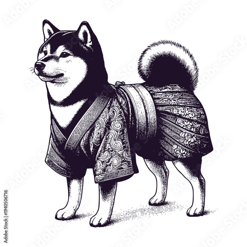 shiba inu dog wear kimono