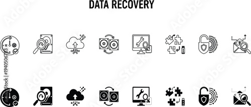 Data Recovery Backup Icons Minimal Line Art Vector Set