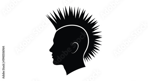 A striking black silhouette depicts a profile of a person with a prominent mohawk hairstyle silhouette high quality professional detailed modern