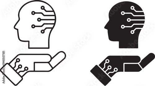 Artificial intelligence and robotics concept with robotic hand and human head interface symbolizing technology integration