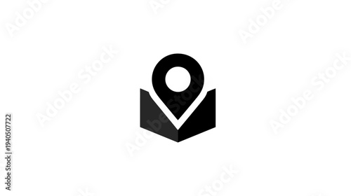 Minimalist black map pin on document icon. Location marker, navigation symbol, travel guide, discovery concept vector art.