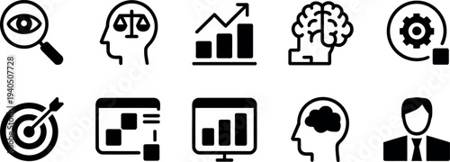 Business intelligence and data analysis icons
