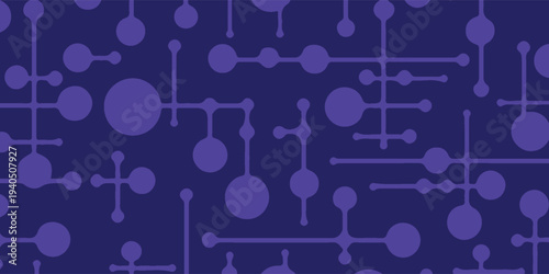 Abstract background with purple molecular network and geometric circuit patterns.