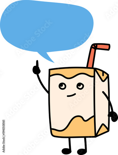 Orange juice box cartoon character with speech bubble illustration