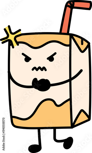 Angry orange juice box cartoon character illustration
