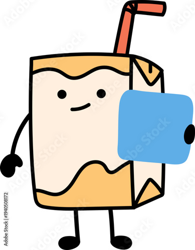 Orange juice box cartoon character hold blank paper illustration