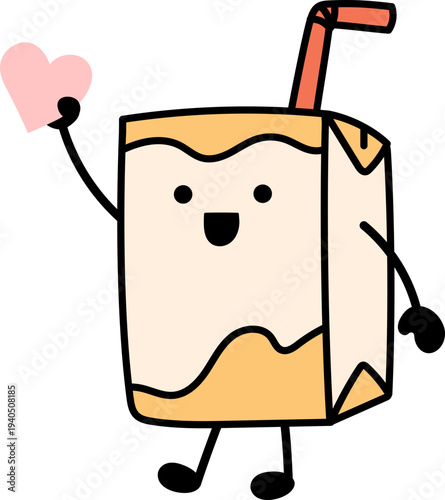 Happy orange juice box cartoon character holding heart illustration