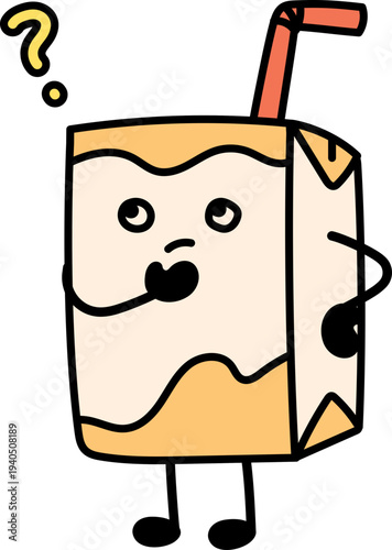 Confused orange juice box cartoon character illustration