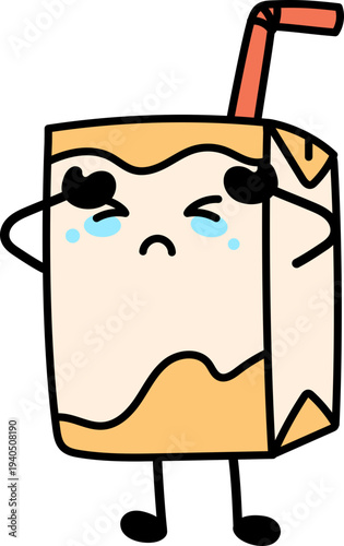 Crying orange juice box cartoon character illustration