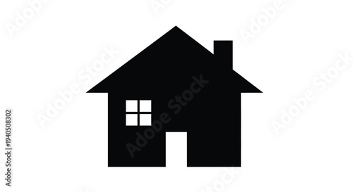 Simple black house icon with a chimney a minimalist silhouette
