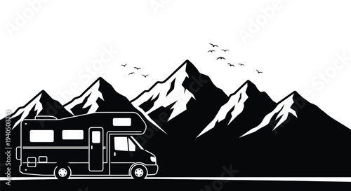 Rving adventure with mountains and birds a striking silhouette