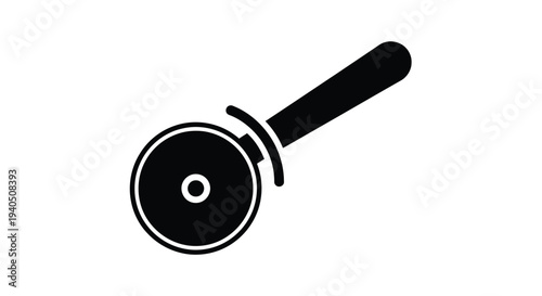Black pizza cutter tool depicted in a striking silhouette