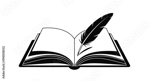 An open book with a quill pen a classic literary illustration silhouette