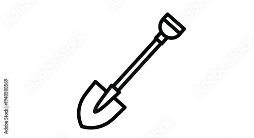Simple drawing of a shovel stark black lines against white background silhouette