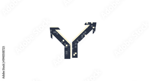 Conceptual image depicting a branching path or decision point, with two arrows made from circuit board traces diverging upwards, symbolizing choice, technology, or future directions.