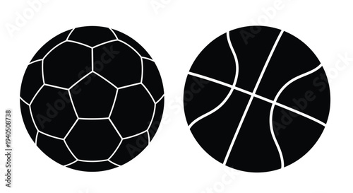 Two round sports balls in black a striking silhouette
