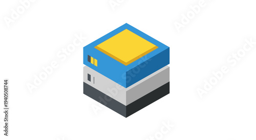 Isometric illustration of stacked computer servers, representing data storage, cloud computing, or technology infrastructure