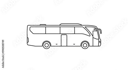 Simple line drawing depicts a passenger bus side view silhouette