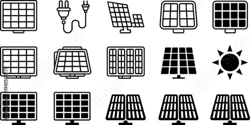 Solar panels and energy generation icons
