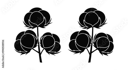 Black and white illustration of cotton plants a striking silhouette