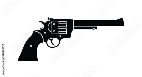 Detailed revolver pistol illustration in striking black a bold silhouette