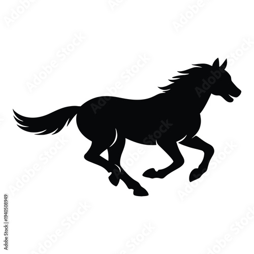 Sleek Black Silhouette of a Horse in Full Gallop
