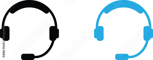 Headset with Microphone Icon Set – Customer Support and Call Center Vector Illustration