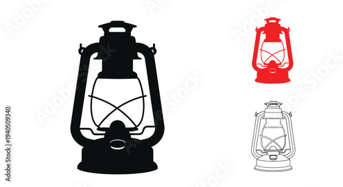Vintage kerosene lanterns depicted in contrasting styles a striking silhouette