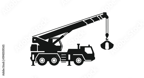 A stark black silhouette of a mobile crane with a claw showcasing industrial power and precision silhouette high quality professional detailed