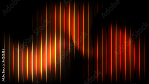 Abstract Futuristic Glass Neon Orange Glow Wave with Vertical Light Stripes, Gradient Technology Background