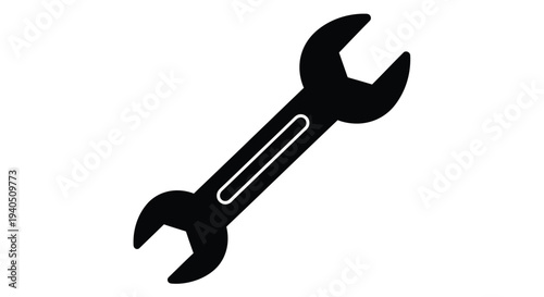 Black wrench tool illustration against a white background silhouette