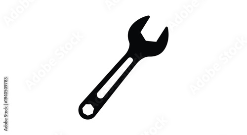 A black wrench icon displayed against a plain white background silhouette