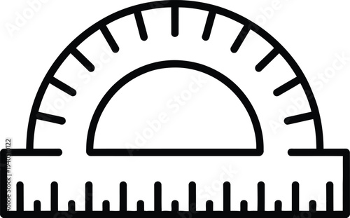 Vector protractor icon, black line drawing